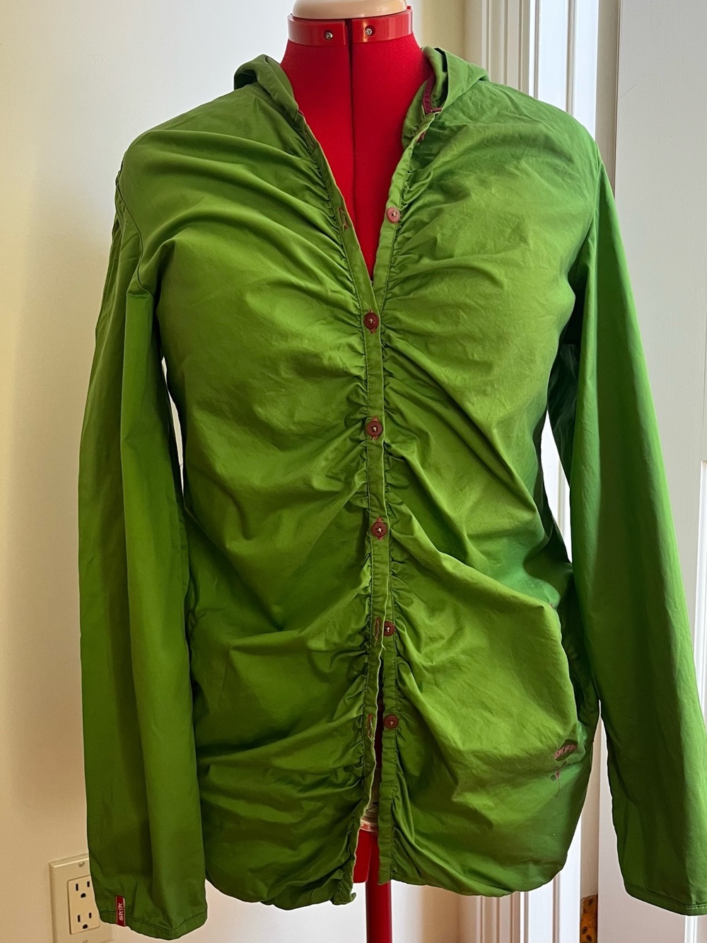 Skunkfunk cotton green ruched button-front top size 8-10